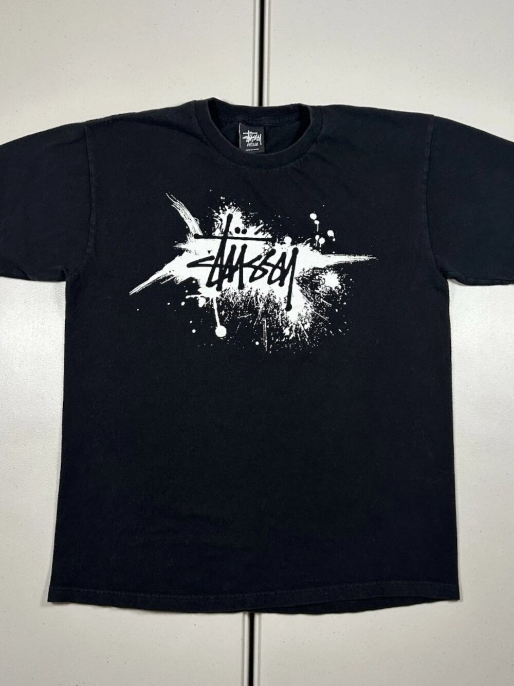 Stussy Shirt Men's Paint Splatter Graphic Black White Skate Surf